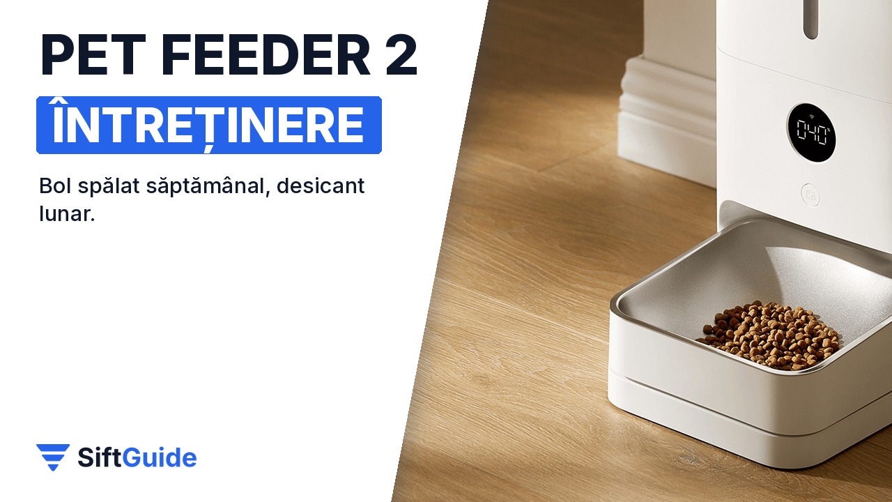 Zona de hrănire curată cu distribuitorul Xiaomi și bol din inox
