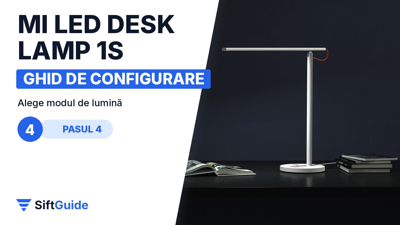 Lampa Mi LED Desk Lamp 1S cu lumină caldă într-o cameră întunecată