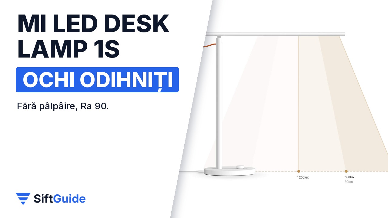 Lumina uniformă a lămpii Mi LED Desk Lamp 1S pe un birou de acasă