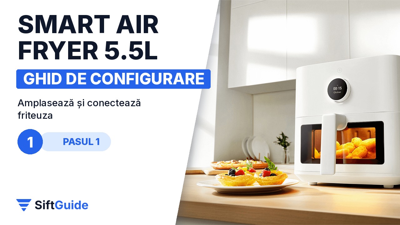 Friteuza Xiaomi Smart Air Fryer 5.5L pe blatul unei bucătării mobilate