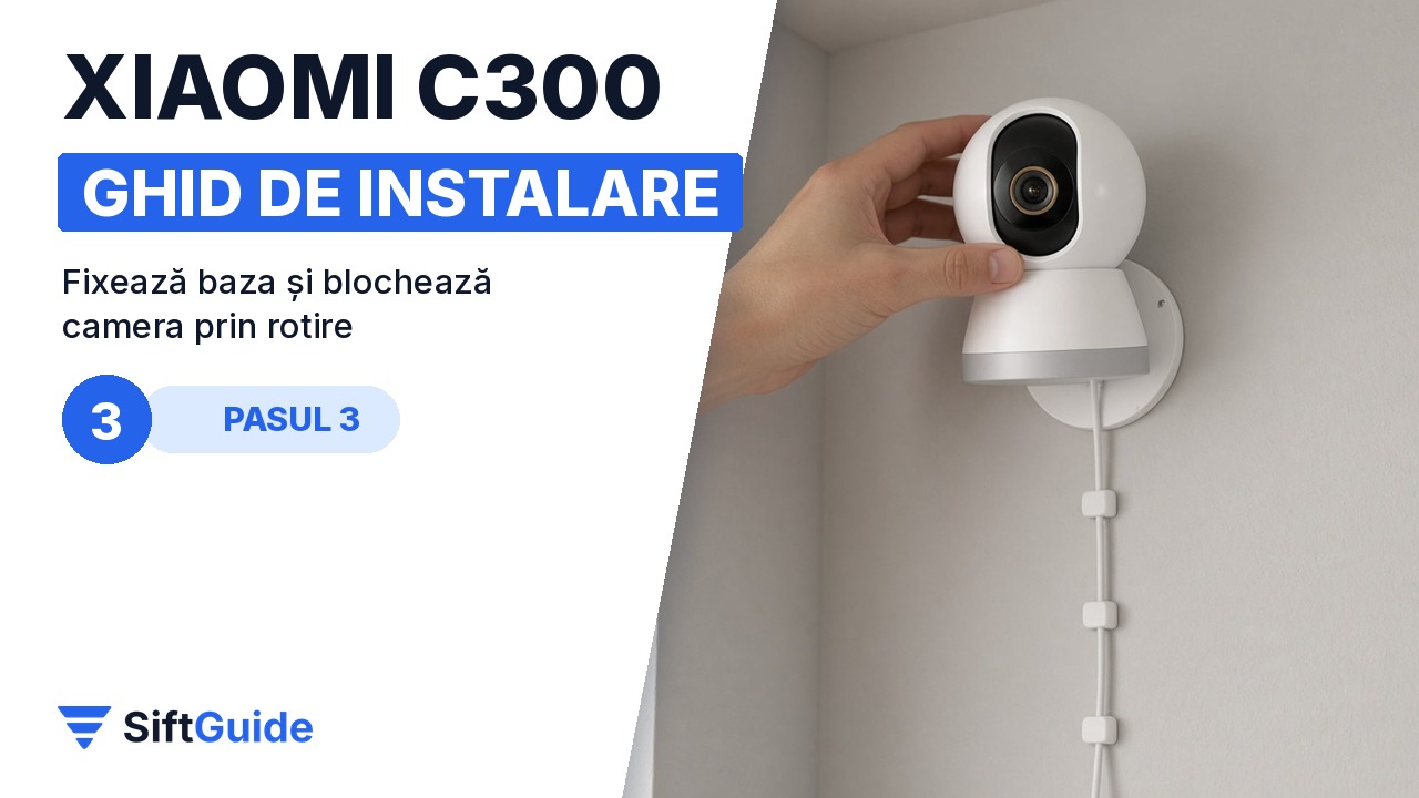 Camera Xiaomi C300 blocată prin rotire pe baza de perete