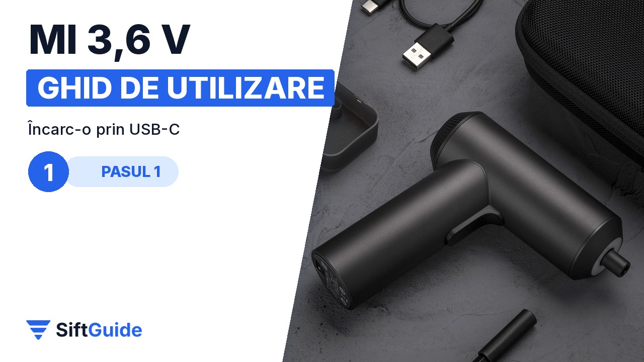 Șurubelnița Mi cu acumulator lângă cablul USB-C
